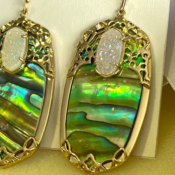 NWOT Rare & Retired Kendra Scott Deva Earrings Abalone Iridescent Drusy Yellow G - Picture 12 of 17
